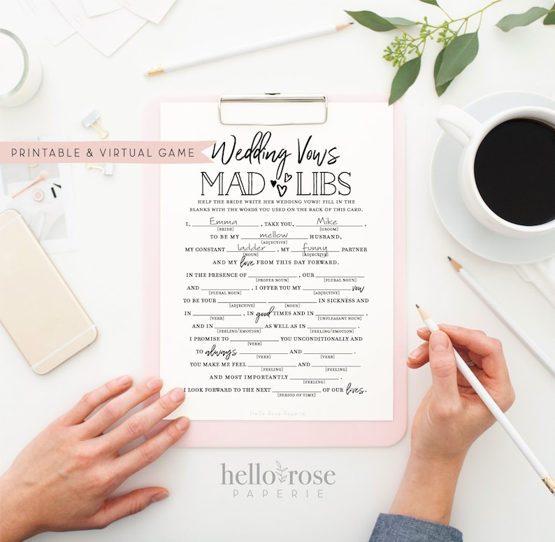 Wedding Vows Mad Libs Virtual Printable Funny Bridal Etsy