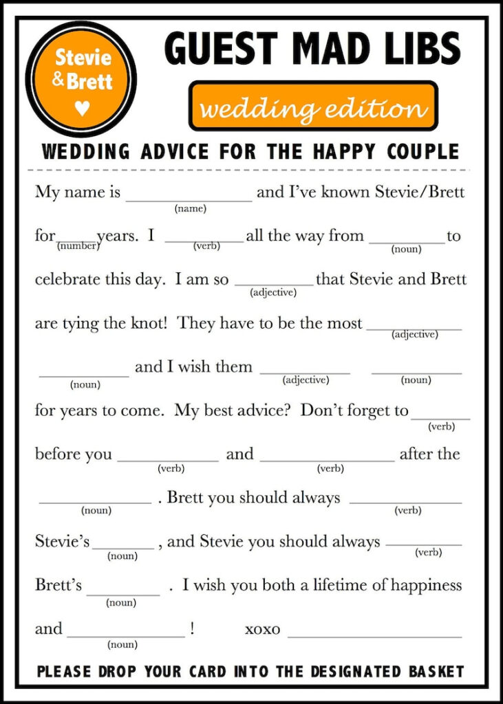 Weddings Mad Libs With Matching Directions Page Etsy