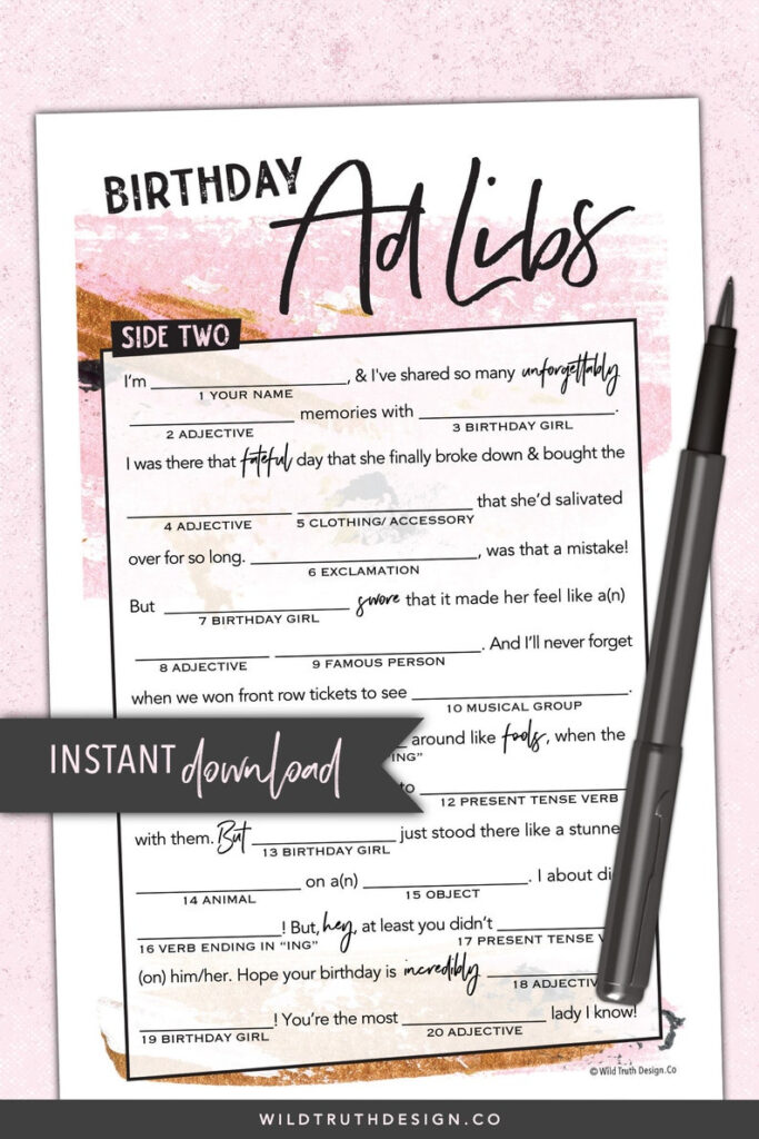 Women s Birthday Mad Libs For Adults Printable Adult Etsy