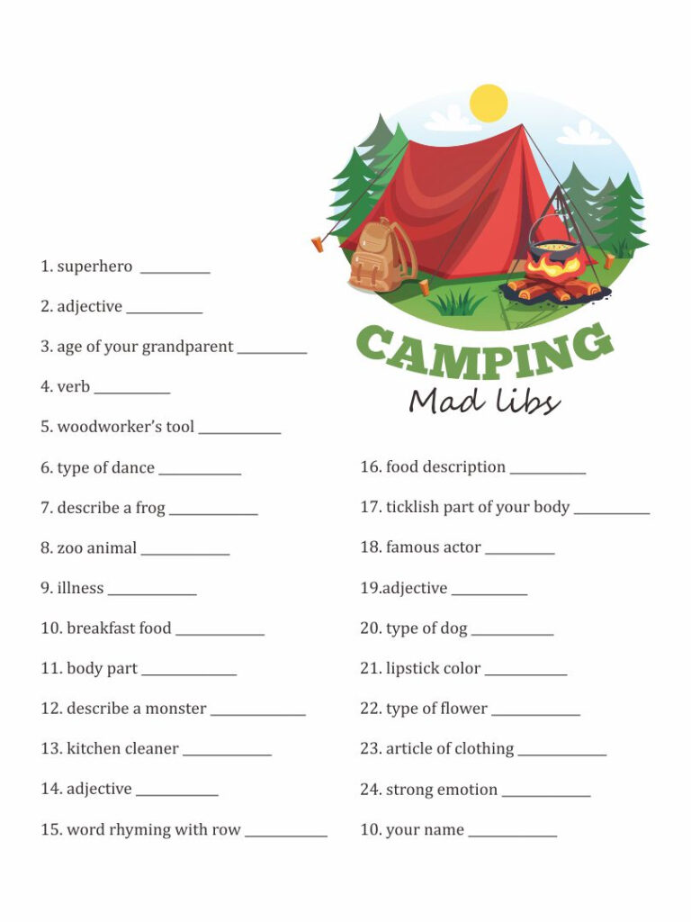 10 Best Camping Mad Libs Printable Printablee