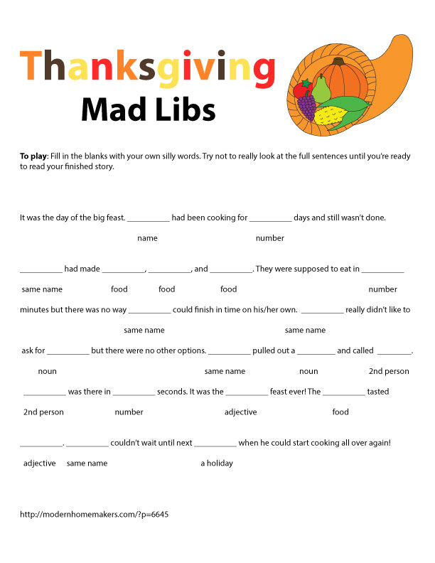 12 Funny Thanksgiving Mad Libs For All KittyBabyLove