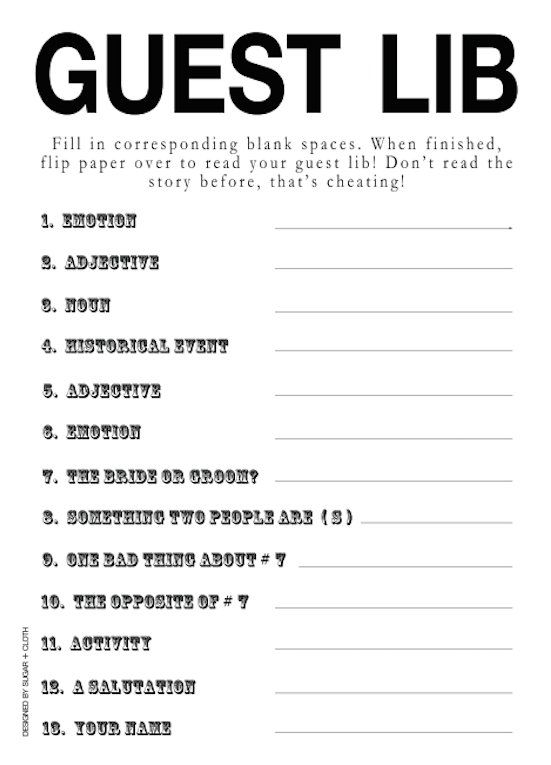 14 Free Fun And Printable Wedding Mad Libs Wedding Mad Libs 