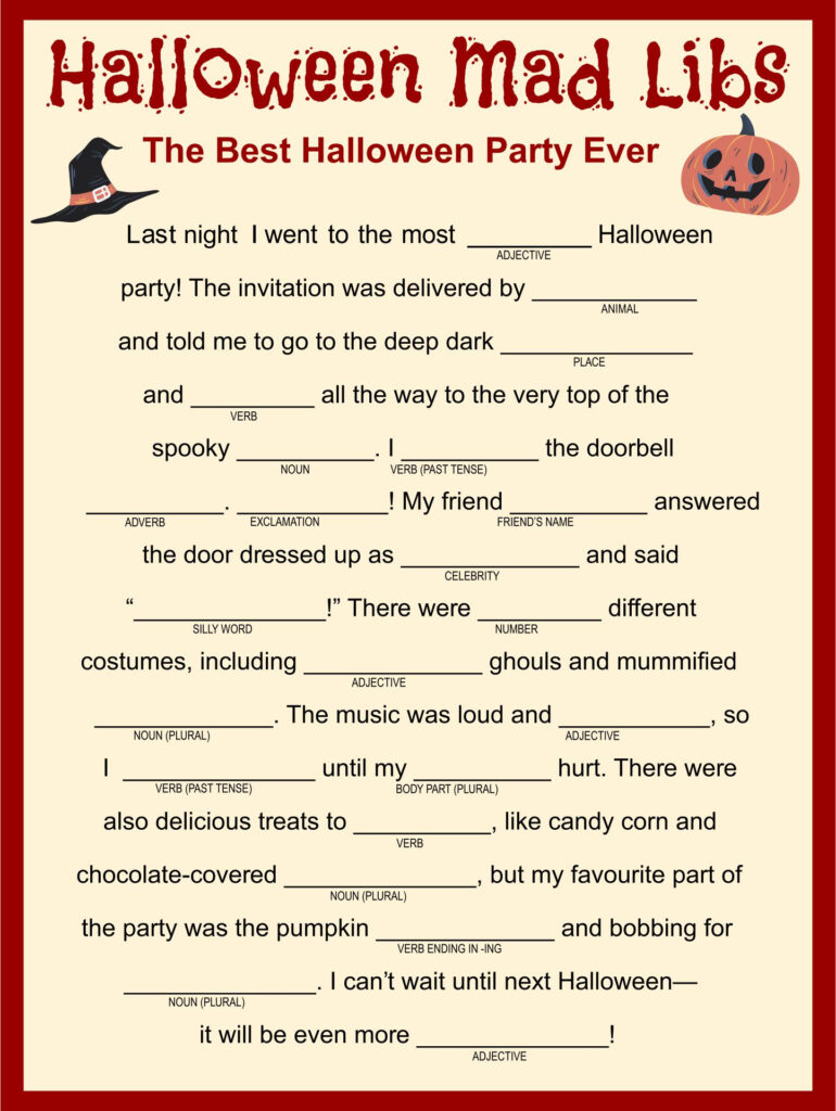 9 Best Halloween Mad Libs Story Printable Printablee