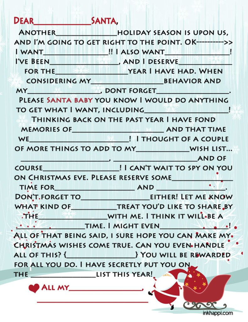 A Letter To Santa For Adults wink wink Mad Lib Style This 