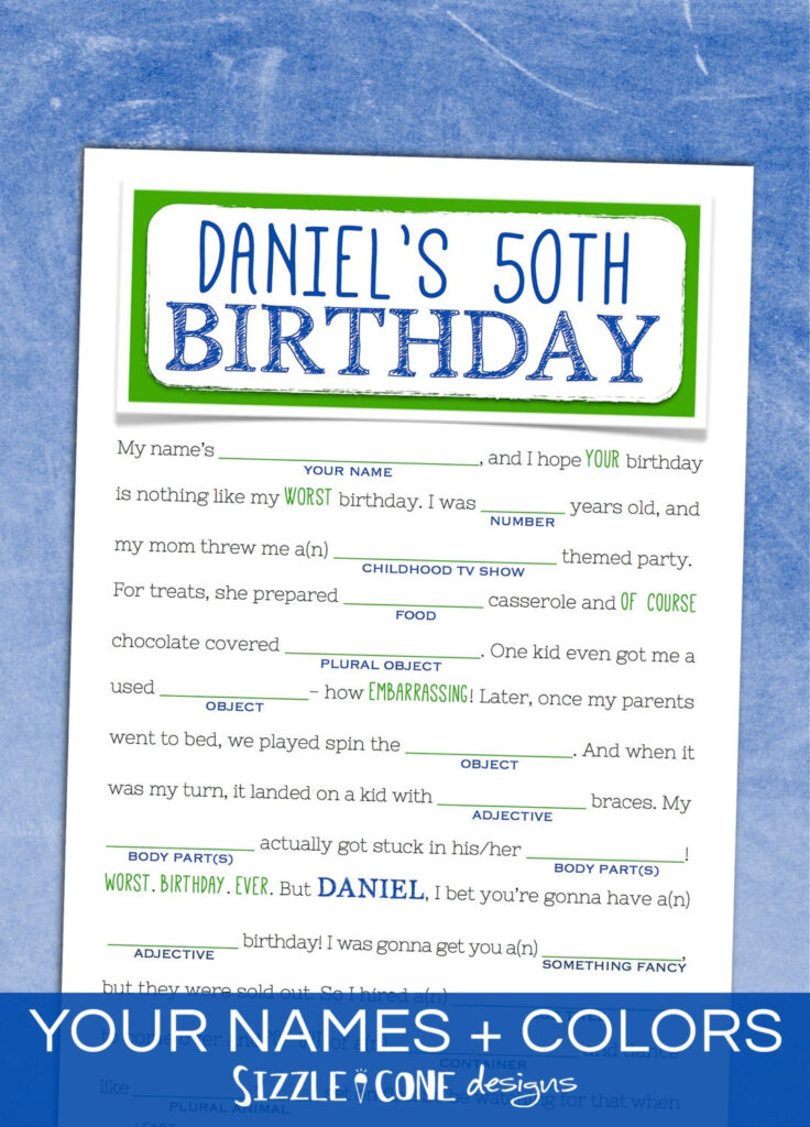 Adult Birthday Mad Libs Teens Too Printable By SizzleConeDesign