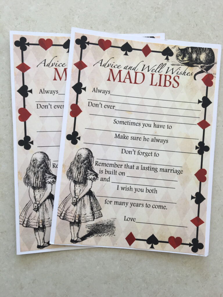 Alice In Wonderland Advice Mad Libs Bridal Shower Games 1 Style 