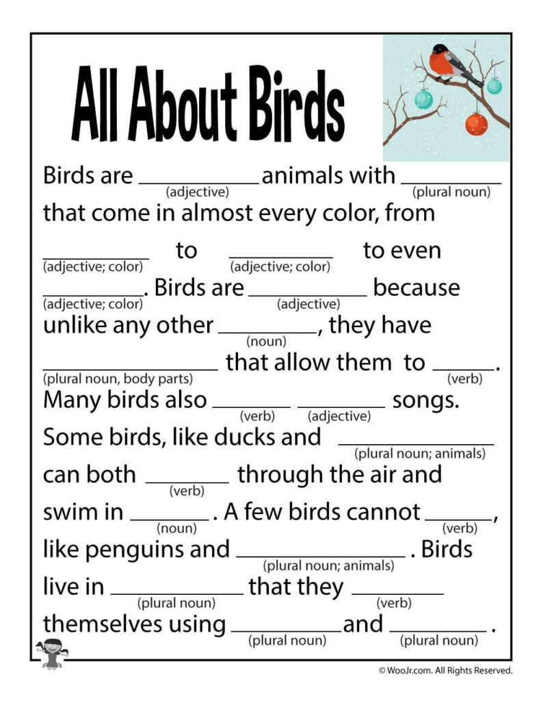 All About Birds Mad Libs Woo Jr Kids Activities Mad Libs Verb 