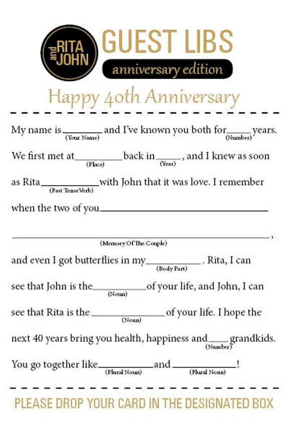 Anniversary Mad Libs