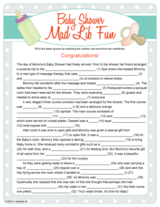 Baby Shower Mad Lib Fun Baby Shower Mad Libs Baby Shower Funny