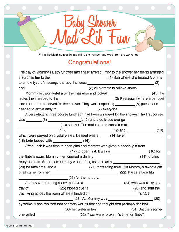 Baby Shower Mad Lib Fun Baby Shower Mad Libs Baby Shower Funny 