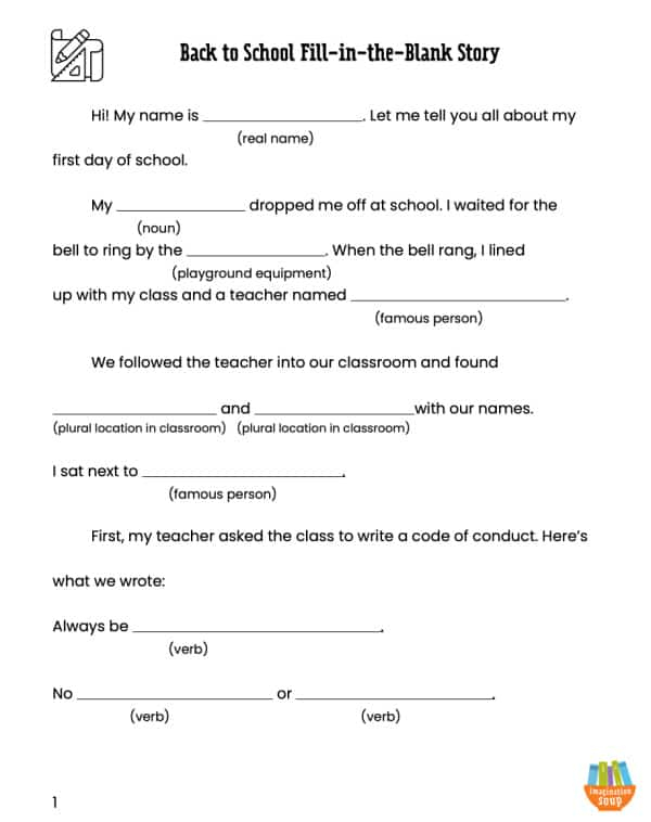 Back To School Fill In The Blank Story Printables Kids Fashion Health 