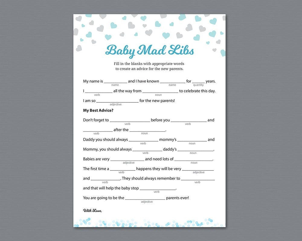 Boy Baby Shower Mad Libs Printable Advice For The New Etsy