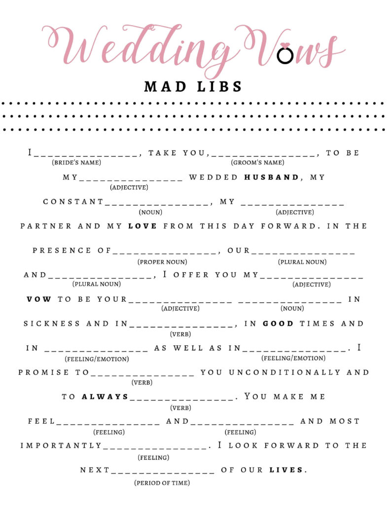 Bridal Shower Game Wedding Vow Mad Libs Etsy