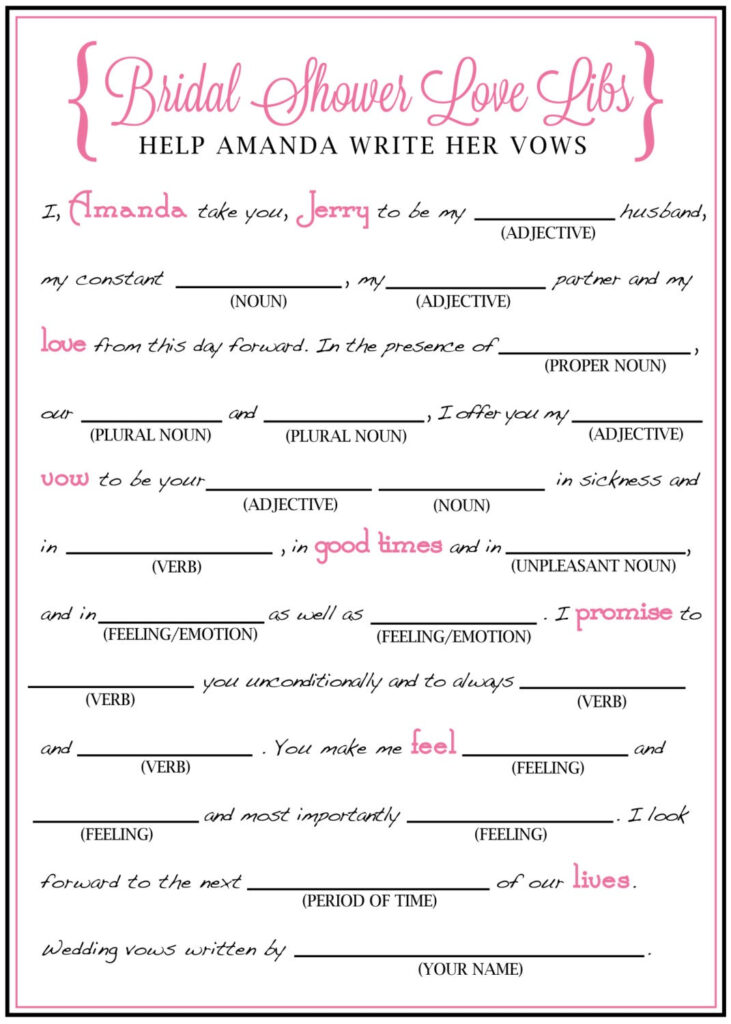 Bridal Shower Mad Libs Funny Write Your Vows Etsy