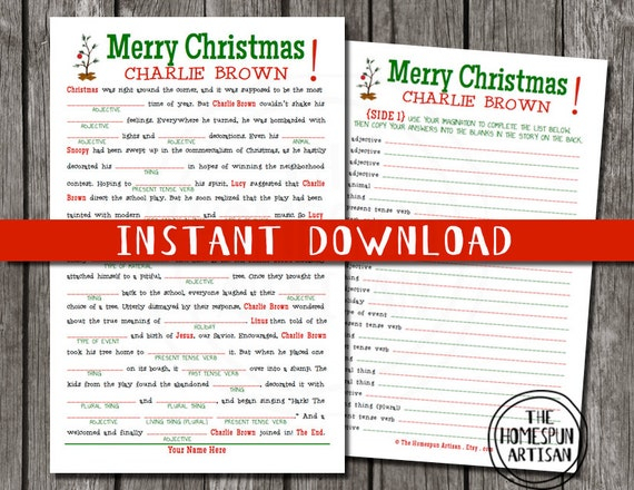 Charlie Brown Christmas Mad Libs Printable By SizzleConeDesign