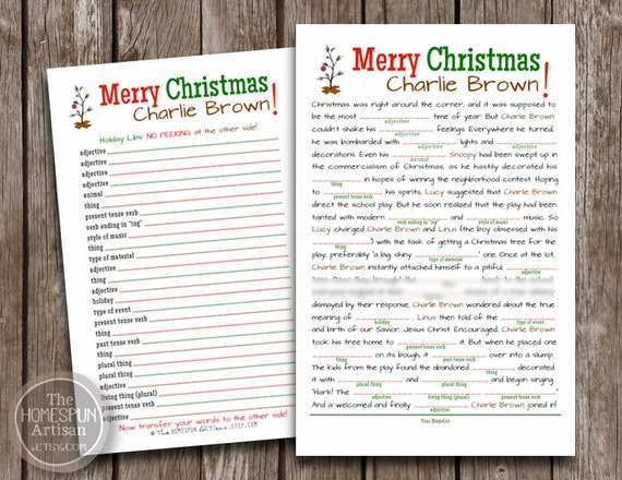 Charlie Brown Christmas Mad Libs Printable By SizzleConeDesign