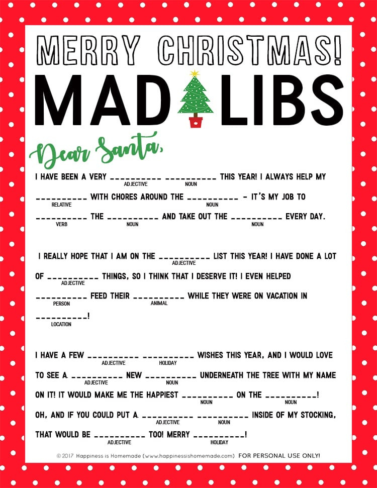 Christmas Mad Libs Printable Happiness Is Homemade