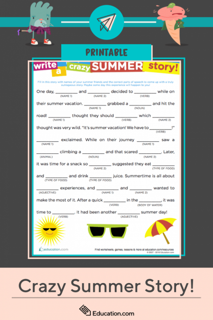 Crazy Story Summer Worksheets 99Worksheets