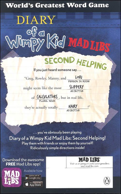 Diary Of A Wimpy Kid Mad Libs Second Helping Penguin Young Readers 