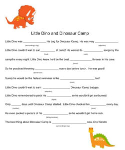 Dino Mad Lib Dinosaur Lesson Literacy Night Mad Libs