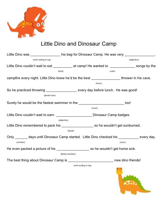 Dino Mad Lib Dinosaur Lesson Literacy Night Mad Libs