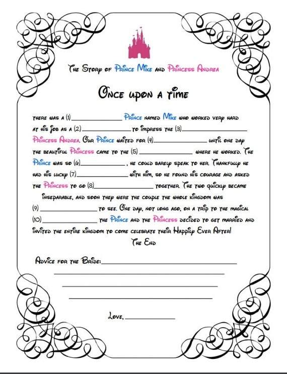 Disney Mad Libs Game For Bridal Shower Instant Download