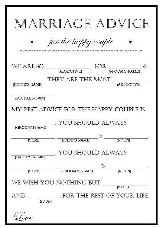 Editable Wedding Madlib Funny Wedding Guestbook Wedding Advice 