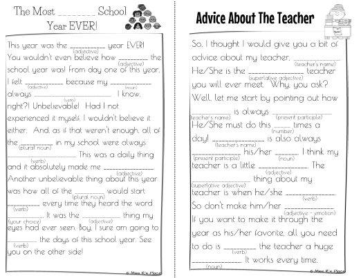 End Of Year Mad Libs For Kids Writing Activity