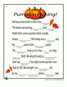 Fall Mad Libs Thanksgiving Mad Lib Pumpkin Classroom Fall Kids