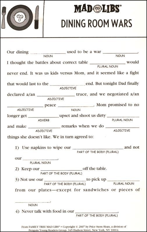 Family Tree Mad Libs Additional Photo inside Page Funny Mad 