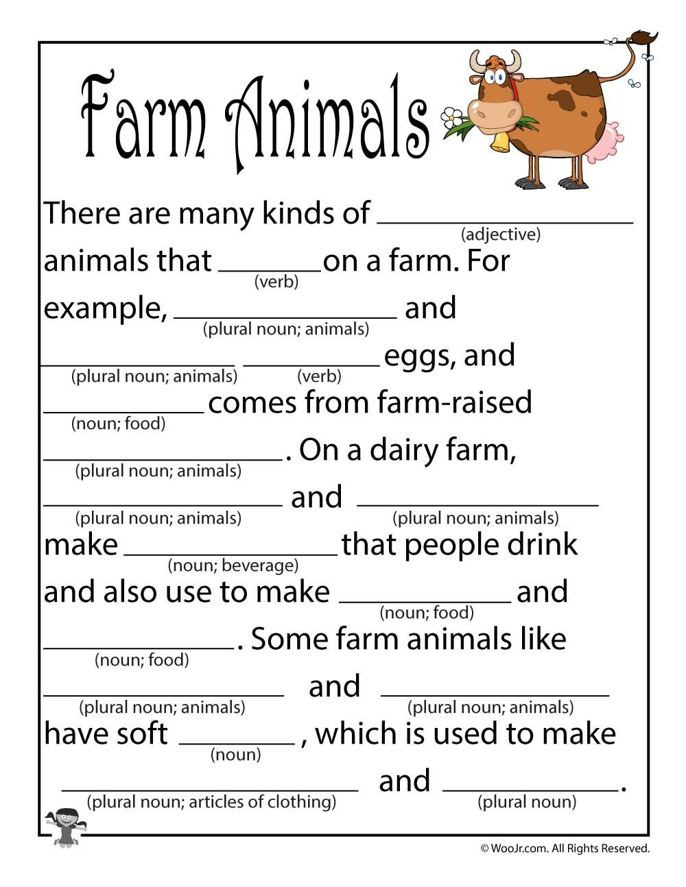 Farm Animal Mad Libs Printable Woo Jr Kids Activities Printable