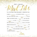 FORTY FABULOUS Mad Libs 40th Birthday Game Gold Glitter Design