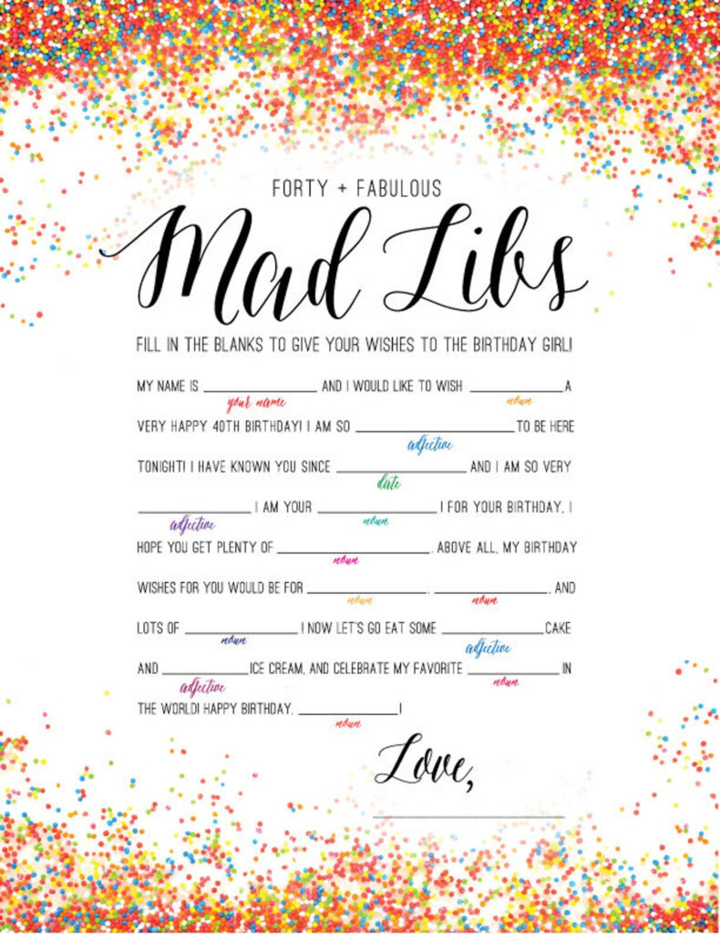 FORTY FABULOUS Mad Libs 40th Birthday Game Rainbow Etsy