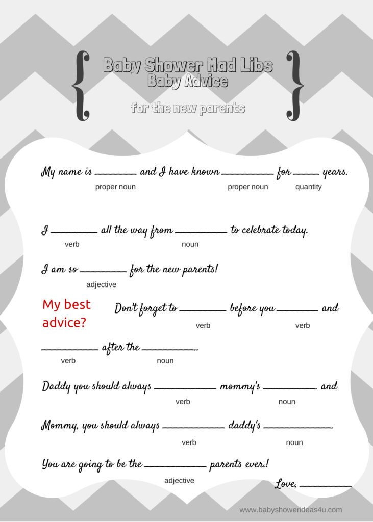 FREE Baby Mad Libs Game Baby Advice Baby Shower Ideas Themes Games