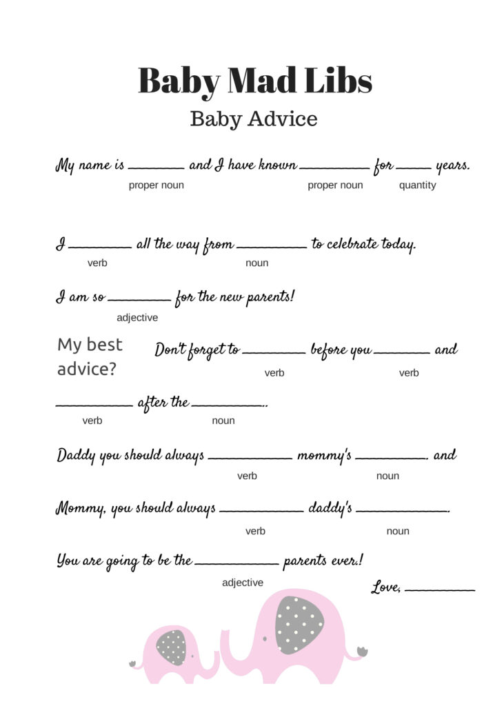 FREE Baby Mad Libs Game Baby Advice Baby Shower Ideas Themes Games