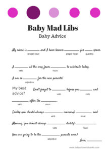 Free Instant Download Baby Shower Mad Libs Template