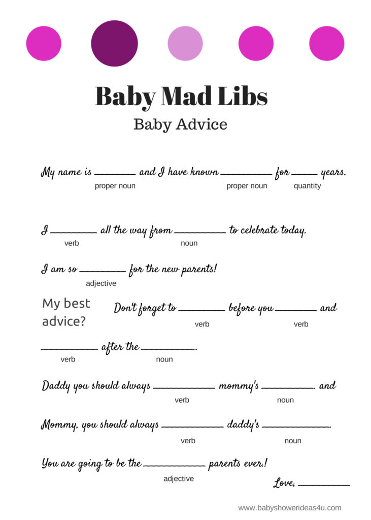 Free Instant Download Baby Shower Mad Libs Template