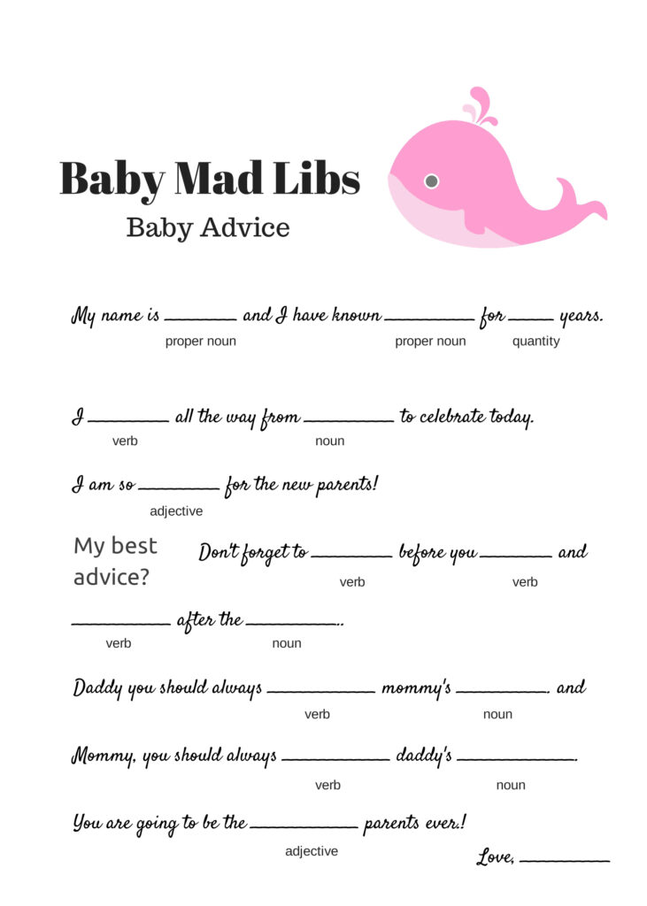 Free Instant Download Baby Shower Mad Libs Template