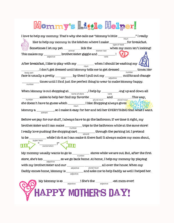 Free Mother s Day Printable Mad Libs Family Spice