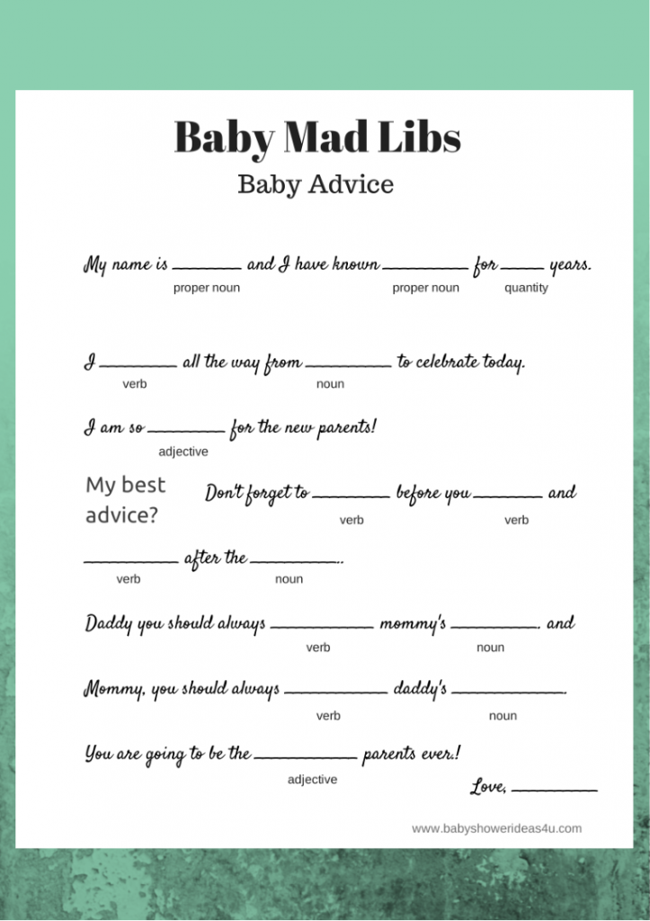 Free Printable Baby Mad Libs Water Color Baby Shower Ideas Themes 