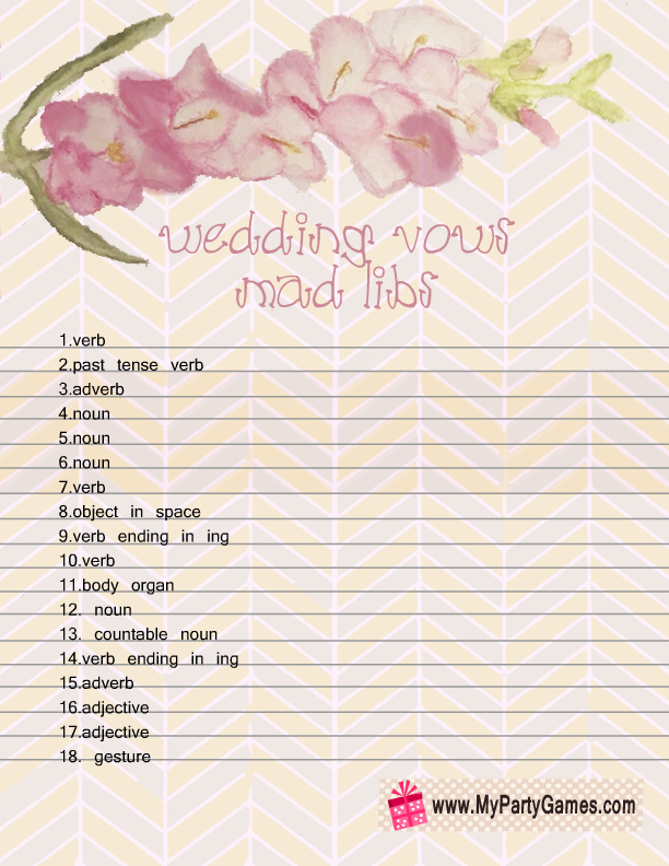 Free Printable Wedding Vows Mad Libs For Bridal Shower