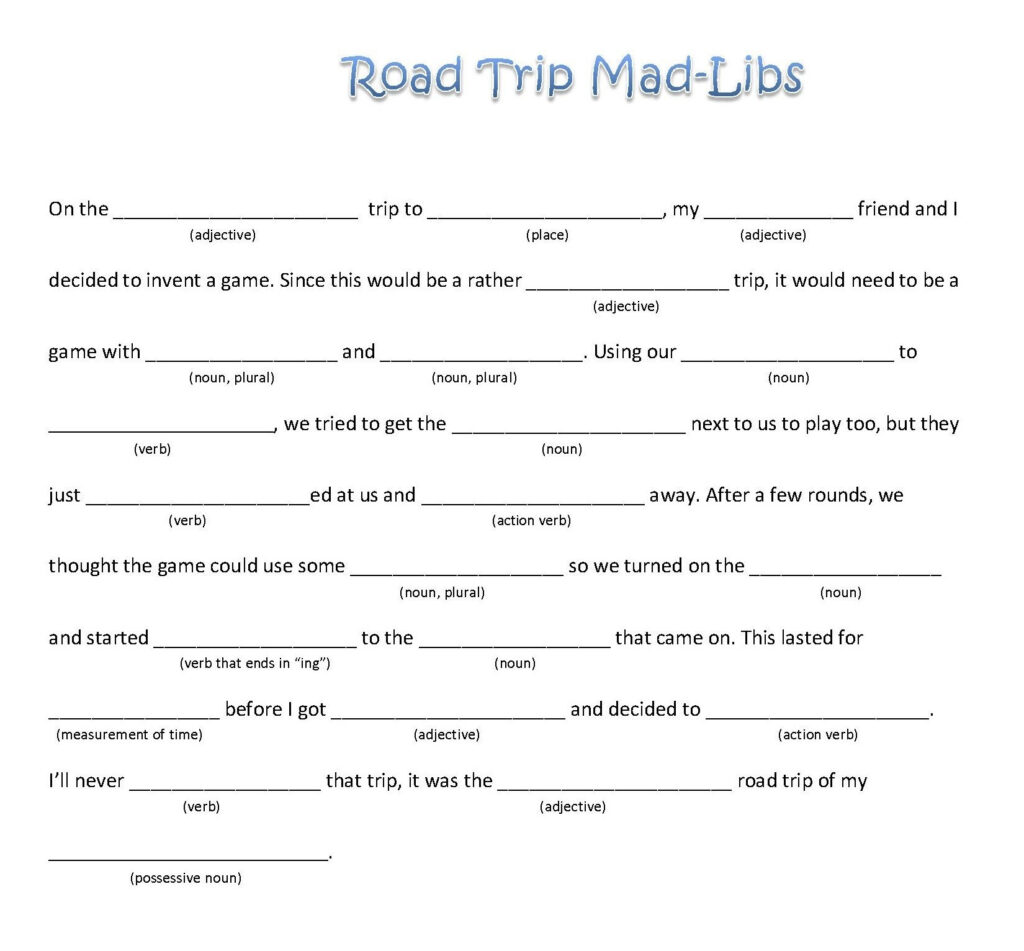 Funny Mad Libs Mad Libs Road Trip