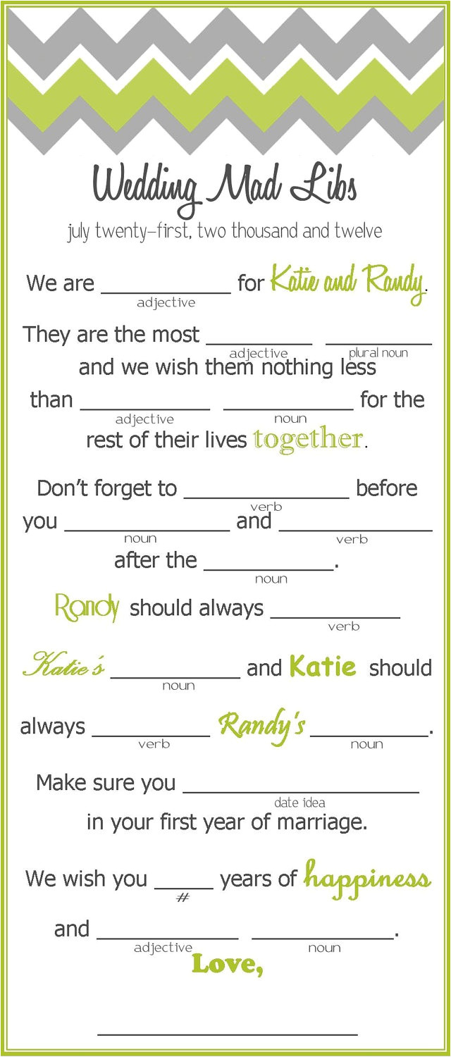 Funny Wedding Mad Libs Template Williamson ga us