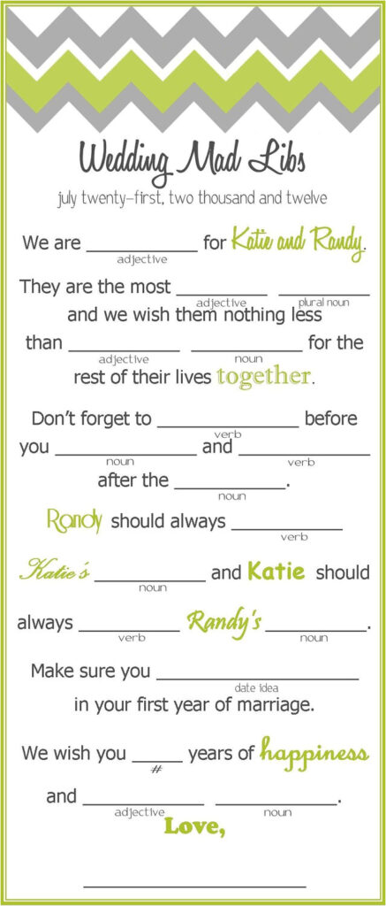 Funny Wedding Mad Libs Template Williamson ga us