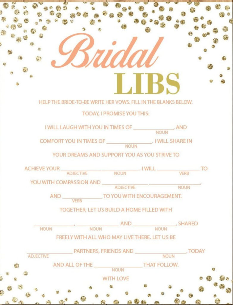 Gold Bridal Shower Games Wedding Vow Mad Libs Bridal Etsy