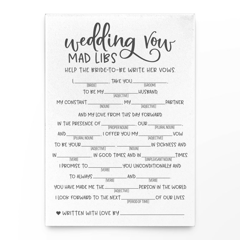 Grey Wedding Vow Mad Libs Grey Bridal Mad LibsVirtual Etsy