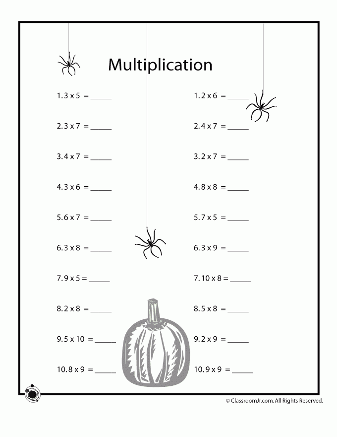 Halloween Math Worksheets Decimal Multiplication Woo Jr Kids 