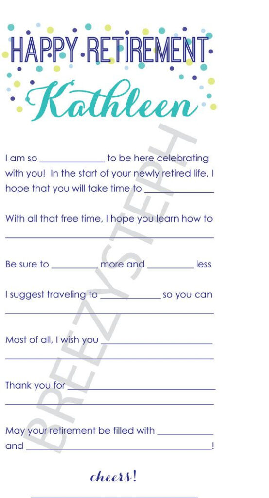 Happy Retirement Mad Libs Printable Customized Retirement Party 