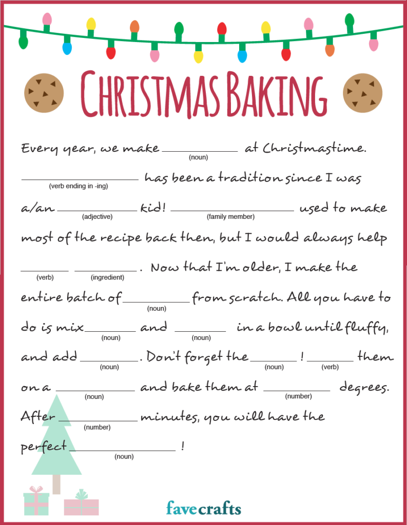 Holiday Baking Christmas Mad Libs Printable Christmas Mad Libs 