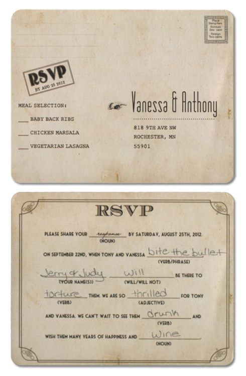 Mad Lib Rsvp Postcard Wedding Rsvp Postcard